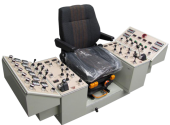 This is a complete operators chair for a 3 million pound vehicle. The hydraulic system is a three (3) x 200 HP Denison Gold-Cup P14P system. The operators chair provides the signals to the PLC control system but additionally has a complete set of manual controls in case of PLC fault.